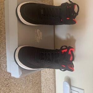 Nike Kids Black and Red Air Force 1 Low Top Sneakers